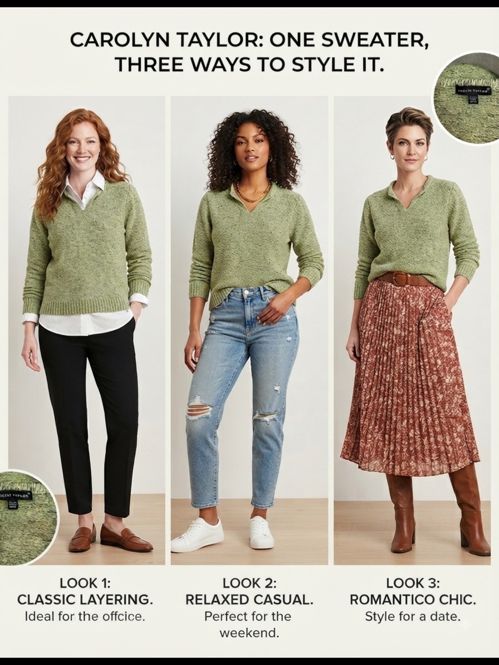 Carolyn Taylor Olive Green V-Neck Sweater